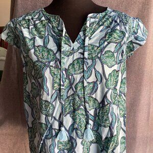 Blue Paisley Cotton Blend Blouse